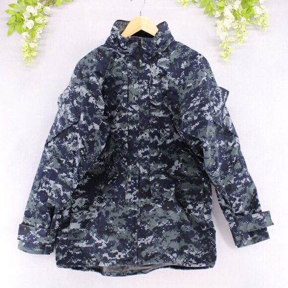 US Navy Parka Working Digital Camo Blue Waterproof Hooded Jacket Sz S - Picture 1 of 9